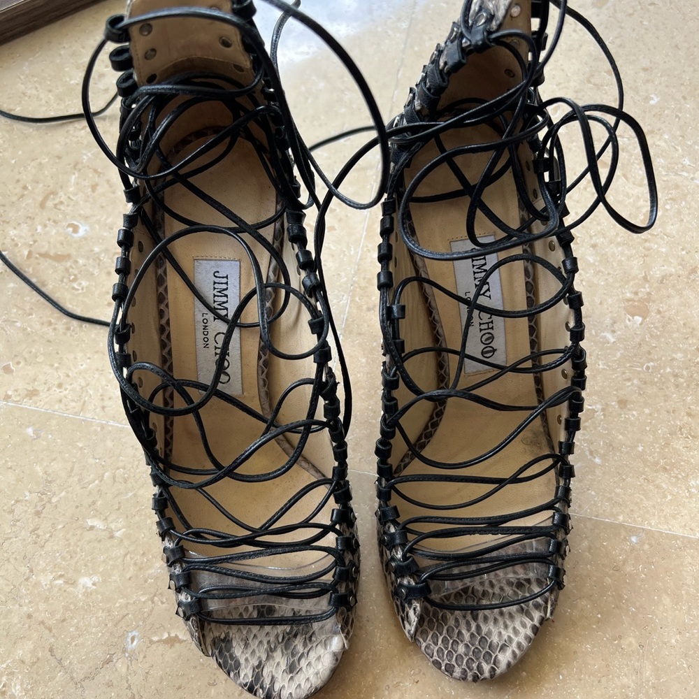 Jimmy Choo Python Lace Up Heels - image 5